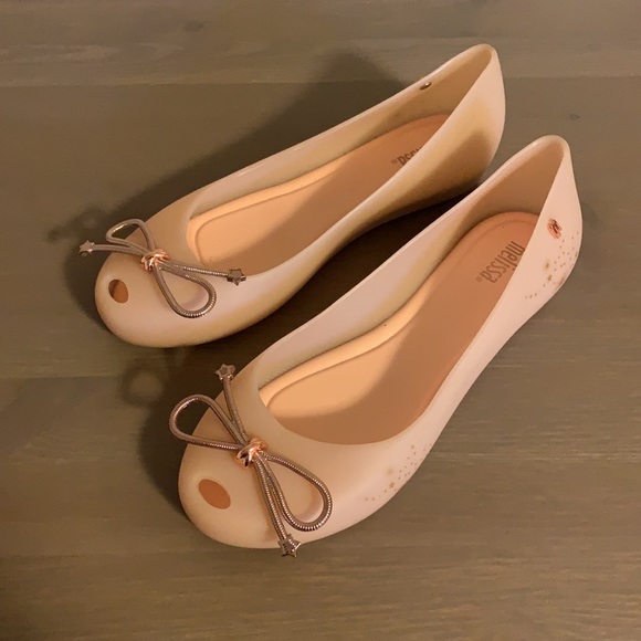 Melissa Pale Pink Peep Toe Jelly Flats with Bows - Women’s Size 7 - Picture 2 of 9